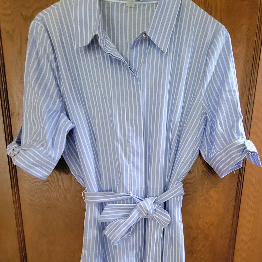 Calvin Klein Blue and White Striped Dress with Pockets.